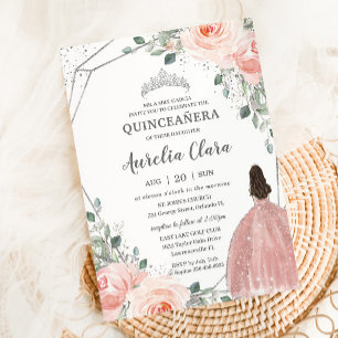Quinceañera Rosa ros Blommigt Mis Quince Anos Inbjudningar
