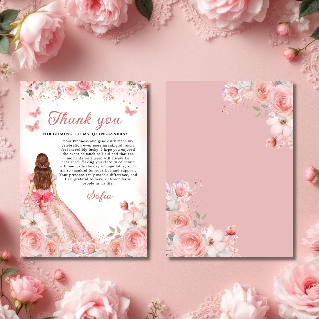 Quinceañera  Rosa ros Blommigt Tack Kort (Skapare uppladdad)