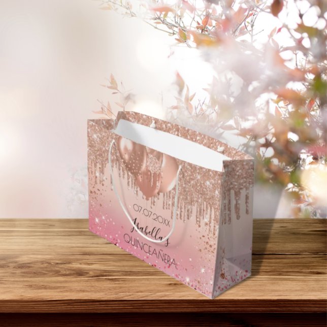 Quinceanera rosa ros guld glitter-droppballonger (Skapare uppladdad)