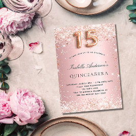 Quinceanera  rosa ros guld glitter inbjudningar