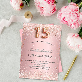 Quinceanera rosa ros guld inbjudningar