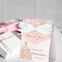 Quinceanera rosa ros guld klänning tack presentaskar