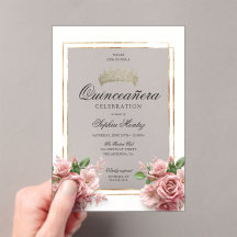 Quinceañera Rosa ros Guld Krona