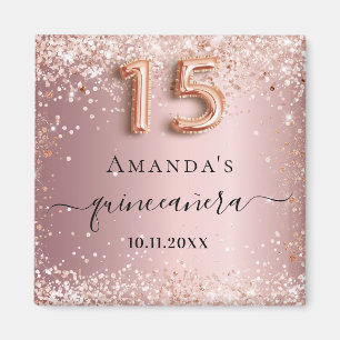Quinceanera rosa ros guld namn magnet