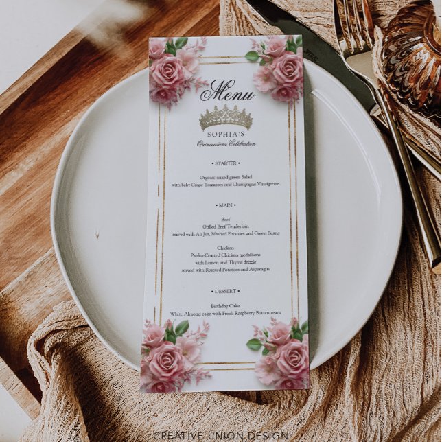 Quinceañera Rosa ros Guld Ram 15:e födelsedagen Meny (Skapare uppladdad)