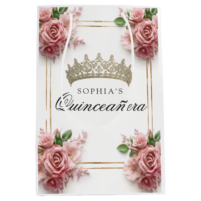 Quinceañera Rosa ros Krona-födelsedagstjuren (Framsidan)