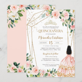 Quinceanera  Rosa ros och Guld, Girl Gown I Inbjudningar