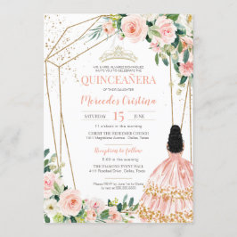 Quinceanera  Rosa ros och Guld, Girl Gown Inbjudningar
