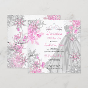 Quinceanera Rosa Ros Vinterns Underland Snöflinga Inbjudningar