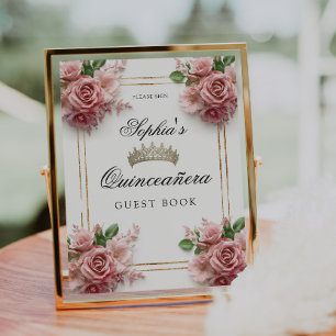 Quinceañera Rosa Rosa Kron Födelsedags Gästbok