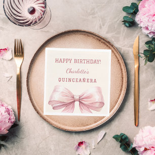 Quinceañera rosa rosett elfenbensfärgad lunchservi pappersservett