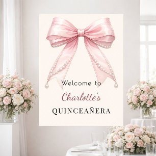 Quinceanera rosa rosett kräm elfenbenspärlor välko poster
