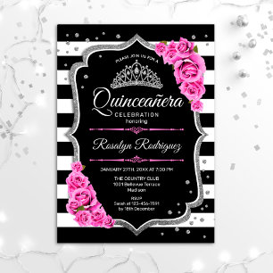 Quinceanera - Rosa Silver Black Inbjudningar