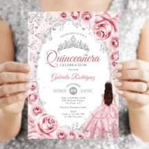 Quinceanera Rosa Silver Blommig