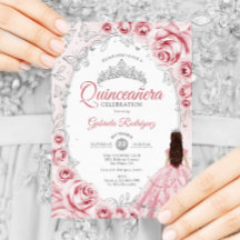 Quinceanera Rosa Silver Blommigt