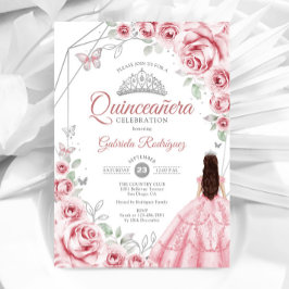 Quinceanera Rosa Silver Dress Blommigt Inbjudningar