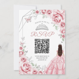 Quinceanera Rosa Silver Dress Blommigt OSA QR Inbjudningar
