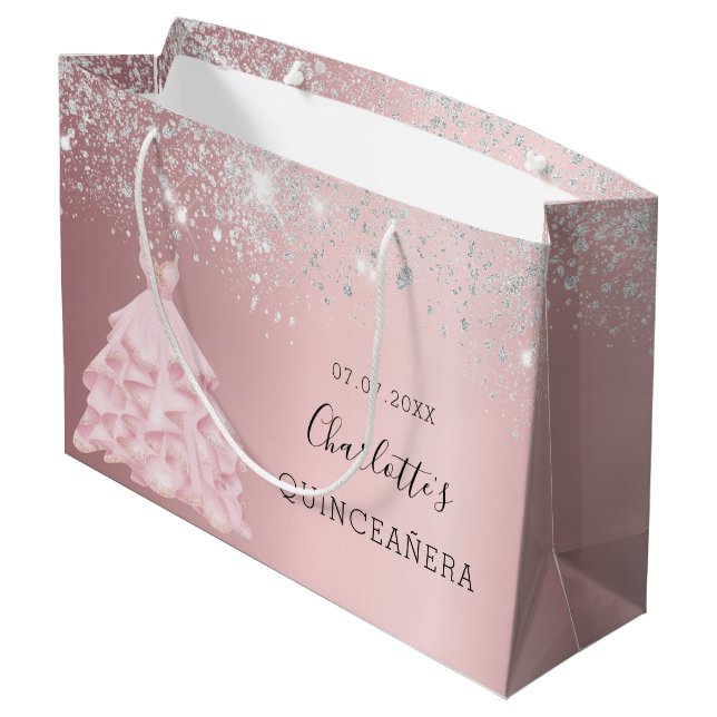 Quinceanera,  rosa silver glitter klädglam (Baksidan Vinklad)