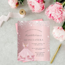Quinceanera rosa silver klänningsinbjudan