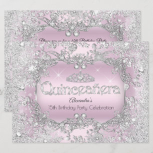 Quinceanera Rosa Silver Tiara Vinter Värld 2 Inbjudningar