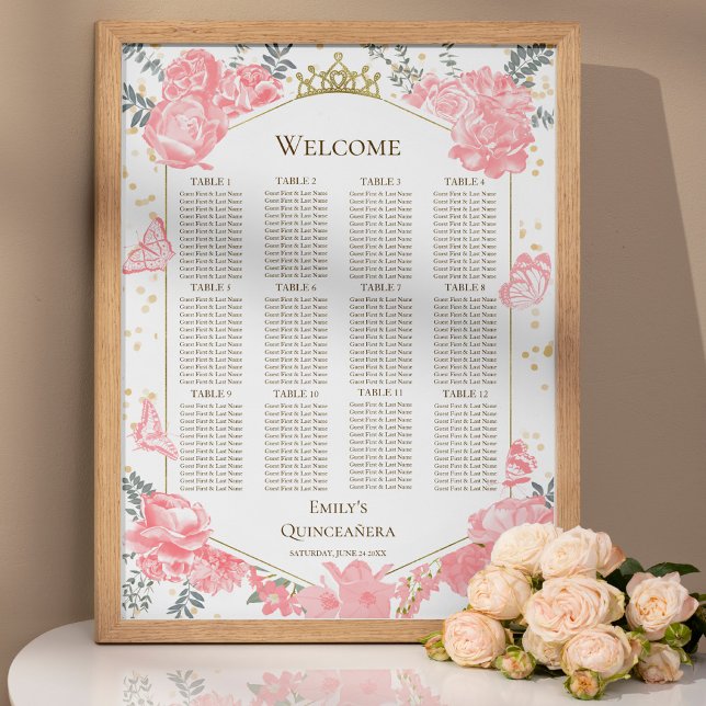 Quinceanera Rosa Sittplatsdiagram Fjärilar Poster (Skapare uppladdad)