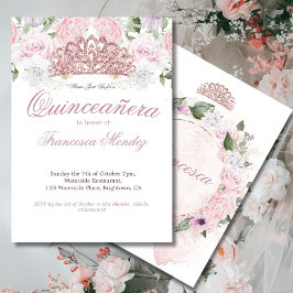 Quinceanera  Rosa Tiara Blommigt Inbjudningar
