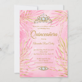 Quinceanera  Rosa Tiara Handflatan Födelsedagsfest Inbjudningar