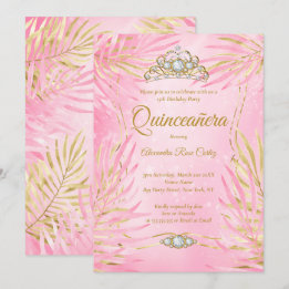Quinceañera Rosa Tiara Palmkronor Födelsedagsfiran Inbjudningar