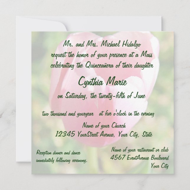 Quinceanera Rosa Tulip 15:e födelsedagen Inbjudningar (Framsida)