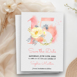 Quinceanera  Rosa Vattenfärgad Blommigt 15 Spara Datumet