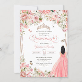 Quinceanera  Rosa Vit Blommigt och fjäril Inbjudningar