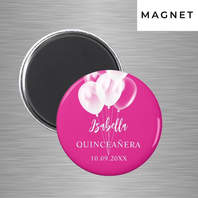 Quinceanera-rosa-vita ballonger party magnet (Skapare uppladdad)