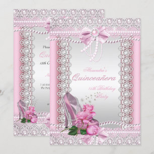 Quinceanera Rosa Vita Rosa Höga Klackar Inbjudningar