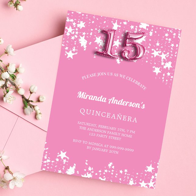 Quinceanera rosa, vita stjärnor inbjudningar (Skapare uppladdad)