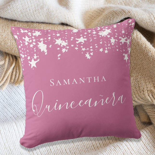 Quinceanera rosa vita stjärnor namn kudde (Skapare uppladdad)
