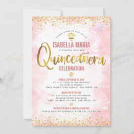 Quinceañera Rosa Watercolor Gold Foil Girly Inbjudningar