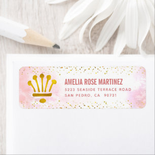 Quinceañera Rosa Watercolor Guld Adress Returadress Etikett