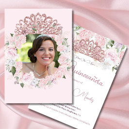 Quinceanera  Rosa Watercolor Photo Blommigt Inbjudningar