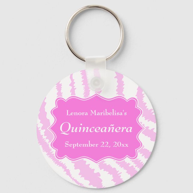Quinceanera Rosa Zebra tryck Mönster Nyckelring (Framsida)
