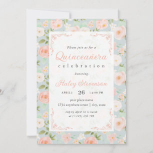Quinceanera rosablommig elegant chic blommig inbjudningar