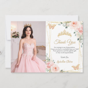 Quinceañera rosablommig fjärilar foto tack kort