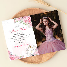 Quinceanera rosablommig krona tackkort inbjudningar