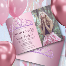 Quinceanera rosabrillajant glitterkrona inbjudan
