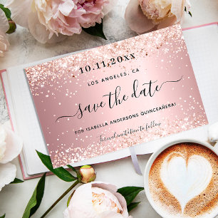 Quinceañera rosabruna glitter sparkar igång datume meddelande vykort