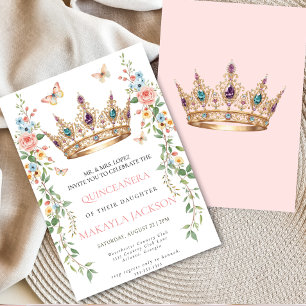 Quinceañera Rosabruna Rosa Blommig Fjäril Inbjudningar