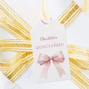 Quinceanera rosabrunt DIY handskriven båge Presentetikett