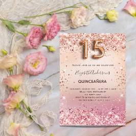 Quinceanera rosaglänsande rosa guld lyx inbjudningar