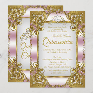 Quinceanera Rosagrå Rosa Guld Pärlor Tiara Fest Inbjudningar