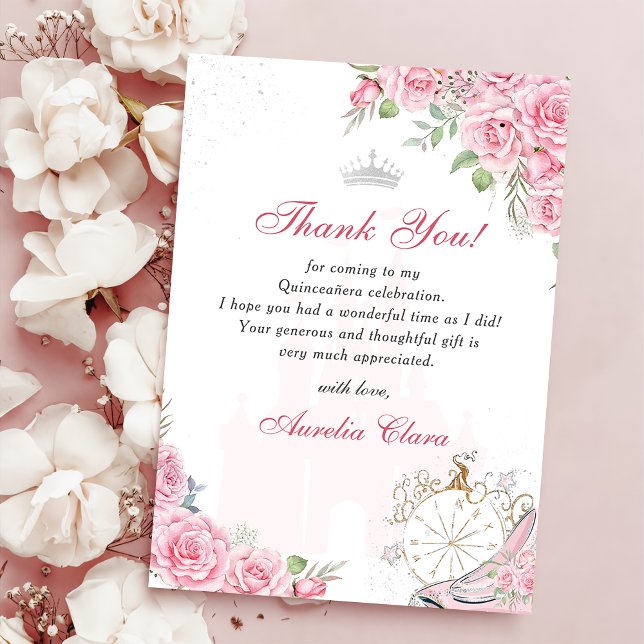 Quinceanera rosakronad tackkort med blommor inbjudningar (Skapare uppladdad)