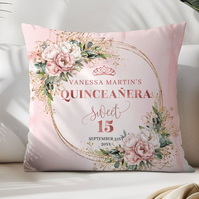 Quinceañera Rose Gold Floral Eucalyptus Accent  Kudde (Quinceañera Rose Gold Floral Eucalyptus Accent Pillow)